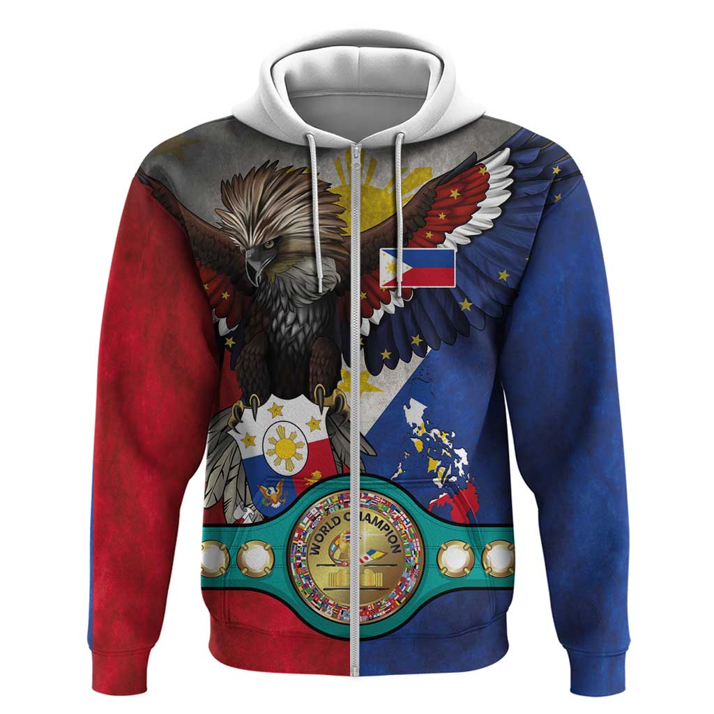 Custom Philippines World Champion Boxing Zip Hoodie Eagle-Grunge Design LT03 Zip Hoodie Multicolor - Polynesian Pride