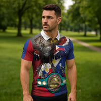 Custom Philippines World Champion Boxing Zipper Polo Shirt Eagle-Grunge Design - Polynesian Pride
