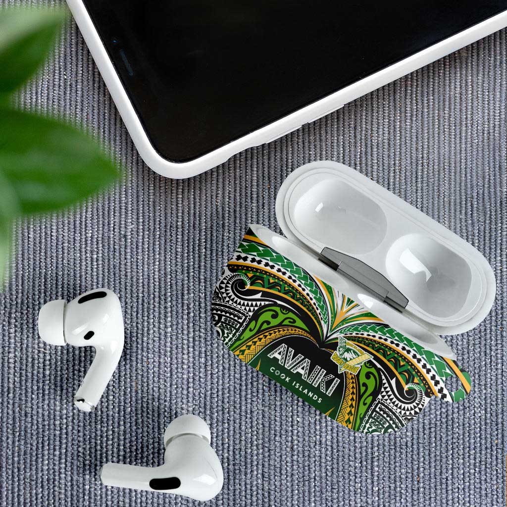 Cook Islands Rugby League AirPods Case Avaiki Tatau Tribal Motifs Black Color LT03 - Polynesian Pride
