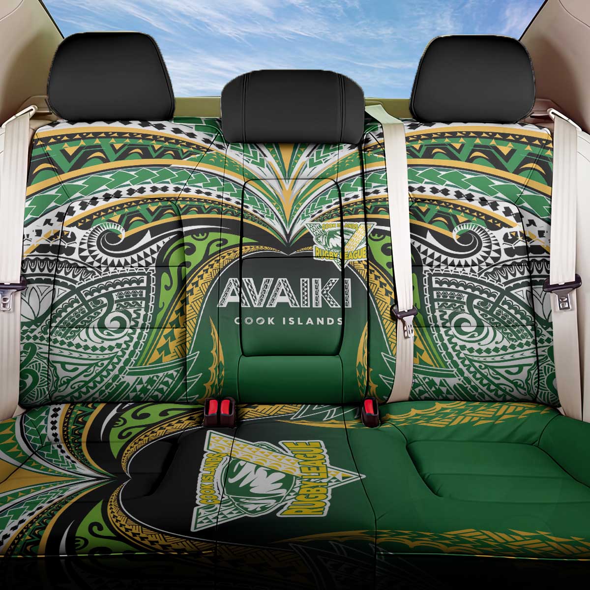 Cook Islands Rugby League Back Car Seat Cover Avaiki Tatau Tribal Motifs Black Color LT03 One Size Black - Polynesian Pride