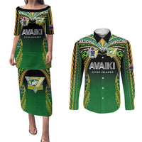 Custom Cook Islands Rugby League Couples Matching Puletasi and Long Sleeve Button Shirt Avaiki Tatau Tribal Motifs Black Color LT03 Black - Polynesian Pride