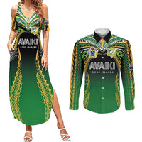 Custom Cook Islands Rugby League Couples Matching Summer Maxi Dress and Long Sleeve Button Shirt Avaiki Tatau Tribal Motifs Black Color LT03 Black - Polynesian Pride