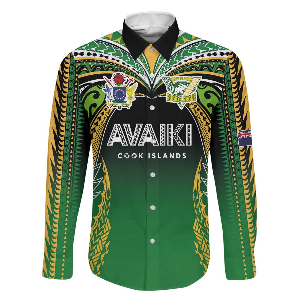 Custom Cook Islands Rugby League Family Matching Mermaid Dress and Hawaiian Shirt Avaiki Tatau Tribal Motifs Black Color LT03 Dad's Shirt - Long Sleeve Black - Polynesian Pride