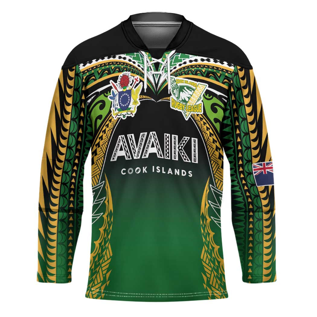Custom Cook Islands Rugby League Hockey Jersey Avaiki Tatau Tribal Motifs Black Color - Polynesian Pride