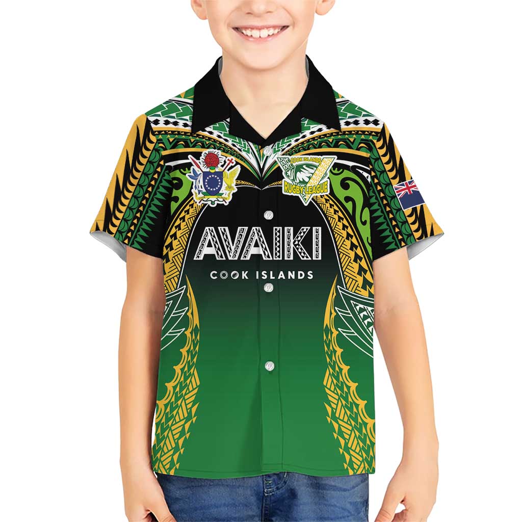 Custom Cook Islands Rugby League Kid Hawaiian Shirt Avaiki Tatau Tribal Motifs Black Color LT03 Kid Black - Polynesian Pride