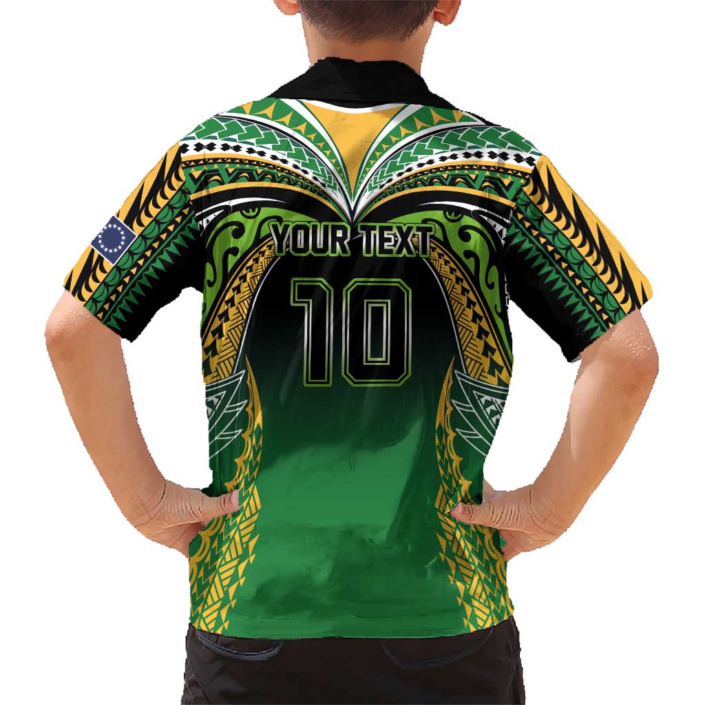 Custom Cook Islands Rugby League Kid Hawaiian Shirt Avaiki Tatau Tribal Motifs Black Color LT03 - Polynesian Pride