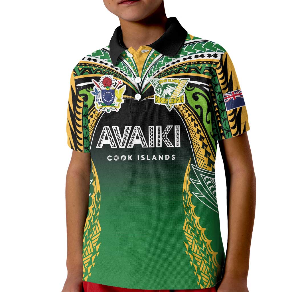 Custom Cook Islands Rugby League Kid Polo Shirt Avaiki Tatau Tribal Motifs Black Color LT03 Kid Black - Polynesian Pride