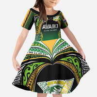 Custom Cook Islands Rugby League Kid Short Sleeve Dress Avaiki Tatau Tribal Motifs Black Color LT03 KID Black - Polynesian Pride