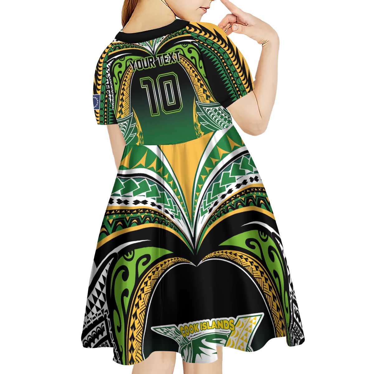 Custom Cook Islands Rugby League Kid Short Sleeve Dress Avaiki Tatau Tribal Motifs Black Color LT03 - Polynesian Pride