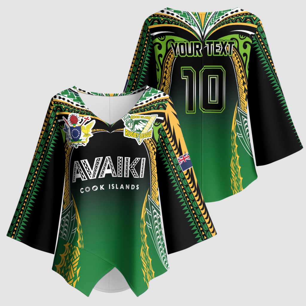 Custom Cook Islands Rugby League Kimono Sleeve Blouse Avaiki Tatau Tribal Motifs Black Color LT03 - Polynesian Pride