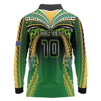 Custom Cook Islands Rugby League Long Sleeve Polo Shirt Avaiki Tatau Tribal Motifs Black Color LT03 - Polynesian Pride