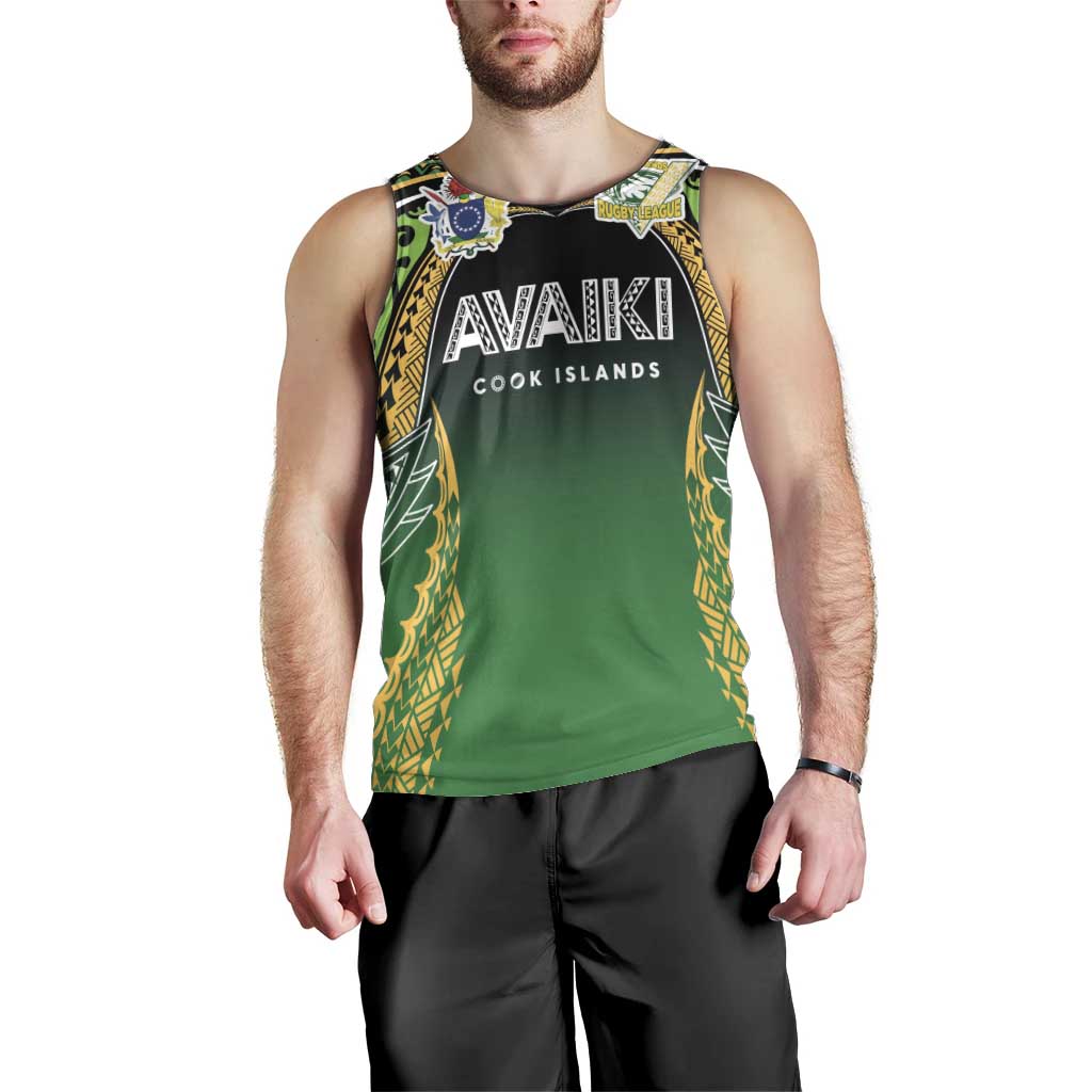Custom Cook Islands Rugby League Men Tank Top Avaiki Tatau Tribal Motifs Black Color LT03 - Polynesian Pride