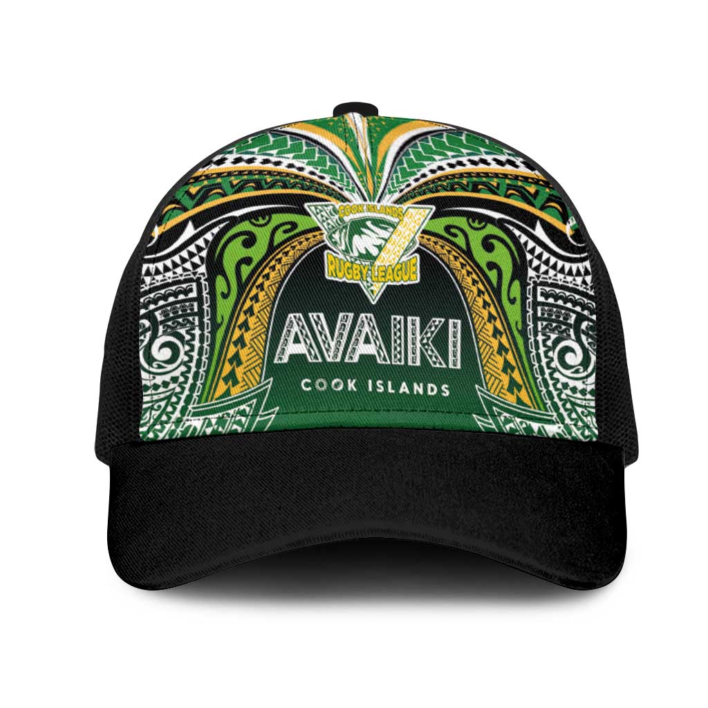 Cook Islands Rugby League Mesh Trucker Cap Avaiki Tatau Tribal Motifs Black Color - Polynesian Pride