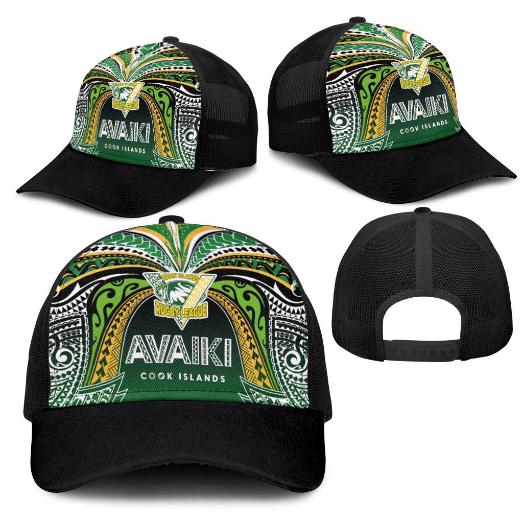 Cook Islands Rugby League Mesh Trucker Cap Avaiki Tatau Tribal Motifs Black Color - Polynesian Pride