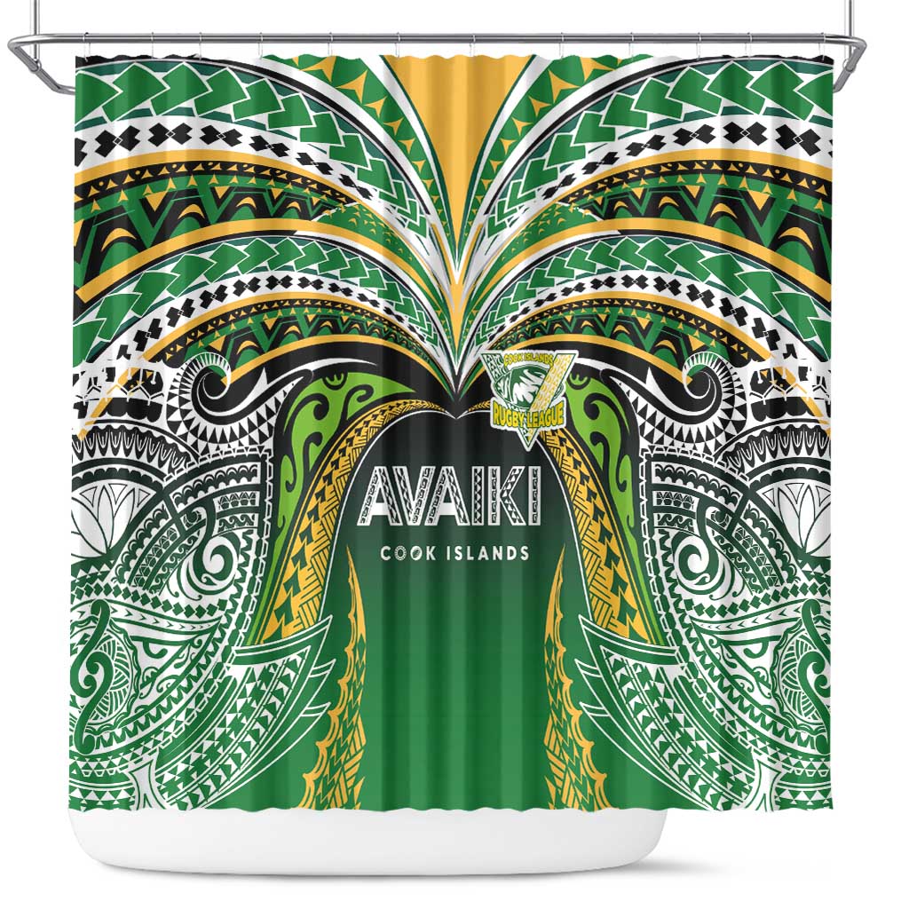 Cook Islands Rugby League Shower Curtain Avaiki Tatau Tribal Motifs Black Color LT03 Black - Polynesian Pride
