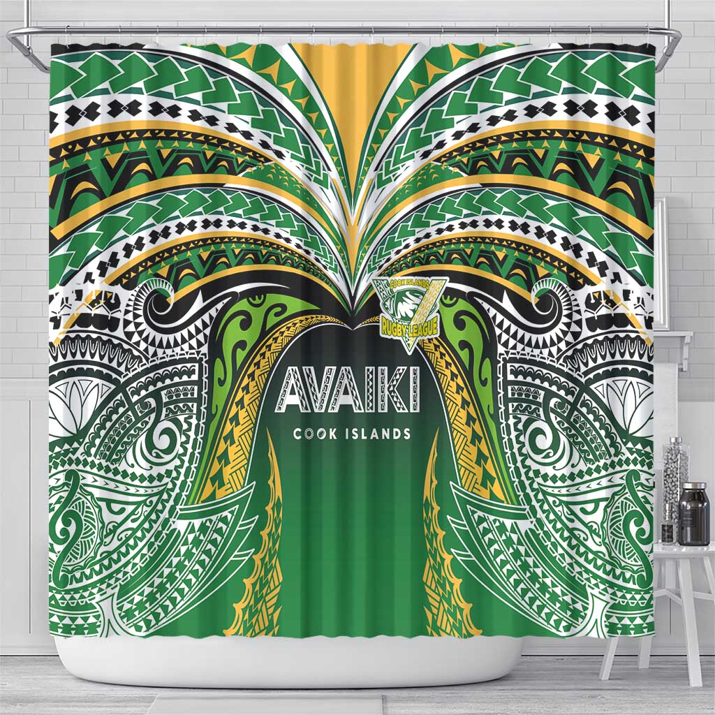 Cook Islands Rugby League Shower Curtain Avaiki Tatau Tribal Motifs Black Color LT03 - Polynesian Pride