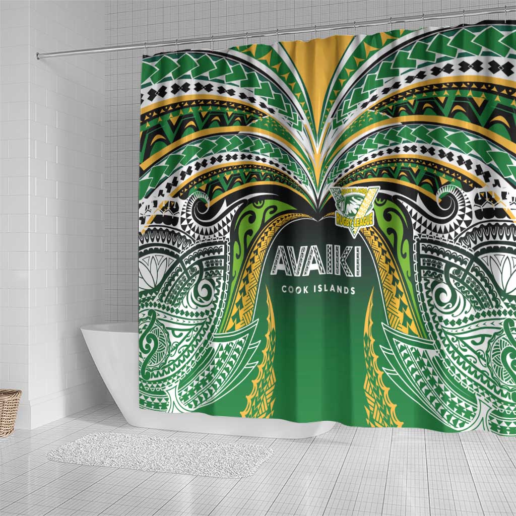 Cook Islands Rugby League Shower Curtain Avaiki Tatau Tribal Motifs Black Color LT03 - Polynesian Pride