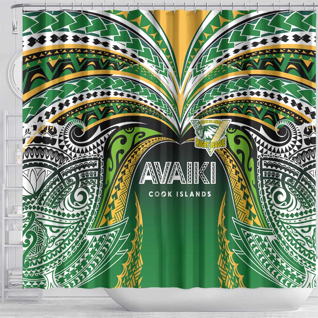 Cook Islands Rugby League Shower Curtain Avaiki Tatau Tribal Motifs Black Color LT03 - Polynesian Pride