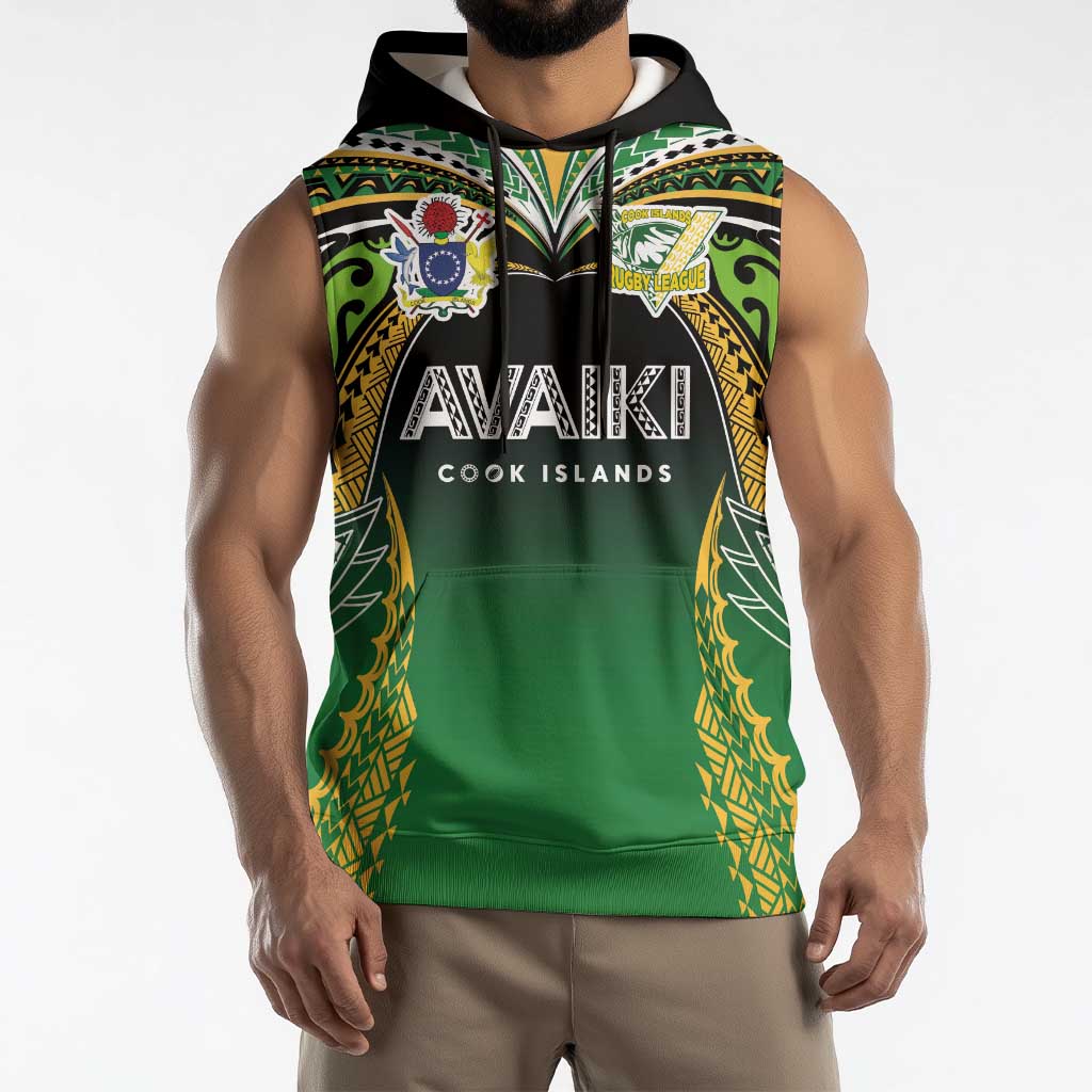 Custom Cook Islands Rugby League Sleeveless Hoodie Avaiki Tatau Tribal Motifs Black Color LT03 - Polynesian Pride