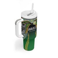 Custom Cook Islands Rugby League Tumbler With Handle Avaiki Tatau Tribal Motifs Black Color LT03 - Polynesian Pride