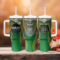 Custom Cook Islands Rugby League Tumbler With Handle Avaiki Tatau Tribal Motifs Black Color LT03 - Polynesian Pride