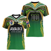 Custom Cook Islands Rugby League Women V-Neck T-Shirt Avaiki Tatau Tribal Motifs Black Color LT03 - Polynesian Pride