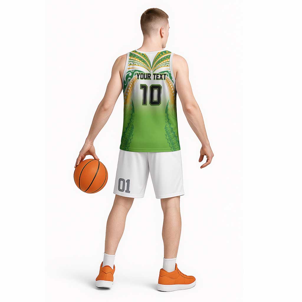 Custom Cook Islands Rugby League Basketball Jersey Avaiki Tatau Tribal Motifs White Color LT03 - Polynesian Pride