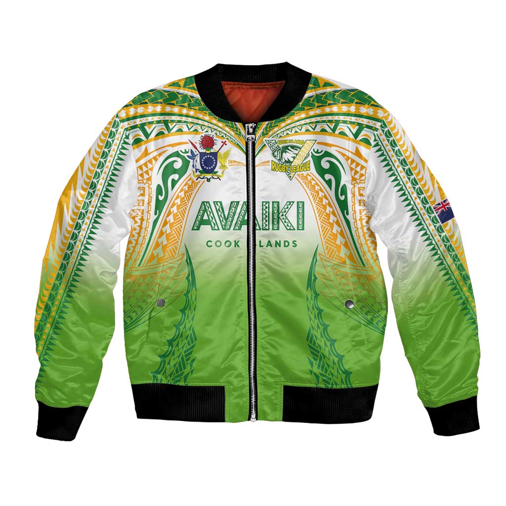 Custom Cook Islands Rugby League Bomber Jacket Avaiki Tatau Tribal Motifs White Color LT03 Unisex White - Polynesian Pride