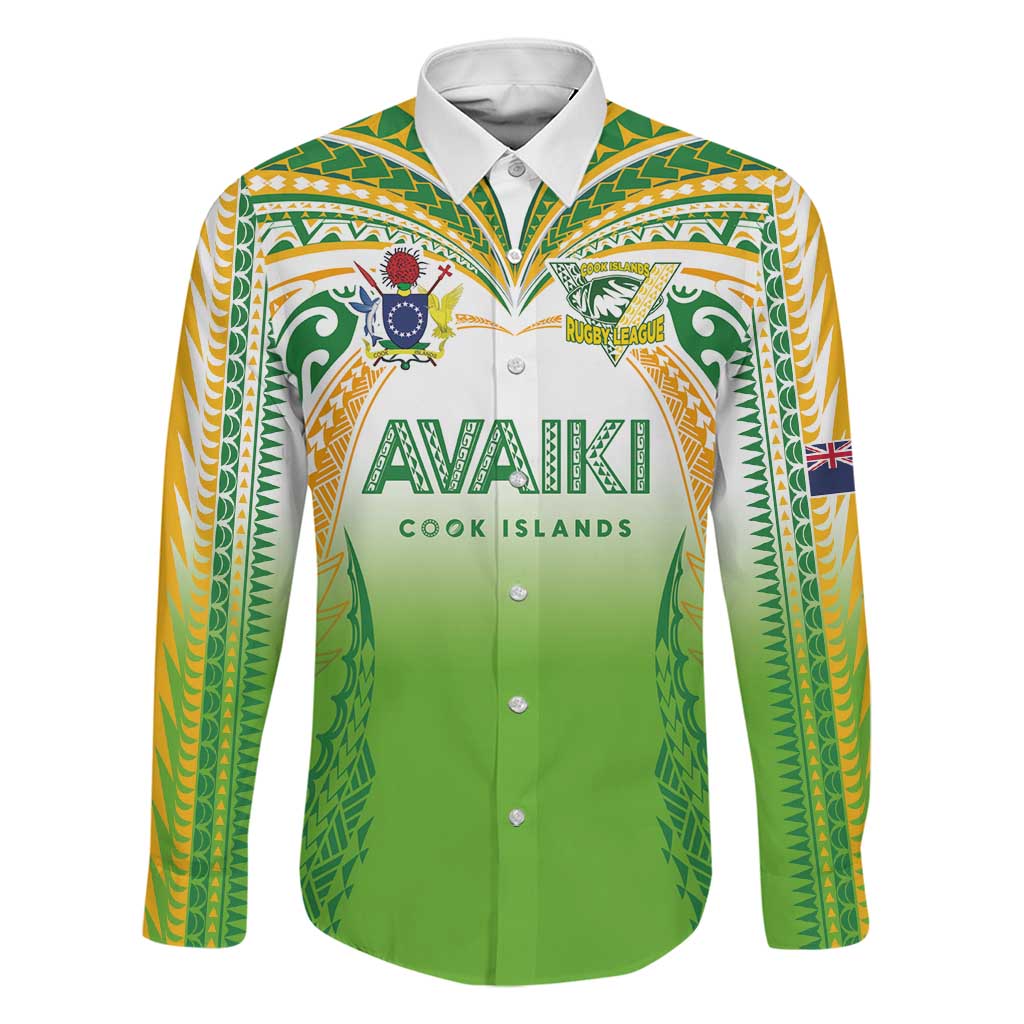 Custom Cook Islands Rugby League Family Matching Mermaid Dress and Hawaiian Shirt Avaiki Tatau Tribal Motifs White Color LT03 Dad's Shirt - Long Sleeve White - Polynesian Pride