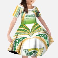 Custom Cook Islands Rugby League Family Matching Off Shoulder Short Dress and Hawaiian Shirt Avaiki Tatau Tribal Motifs White Color LT03 Daughter's Dress White - Polynesian Pride