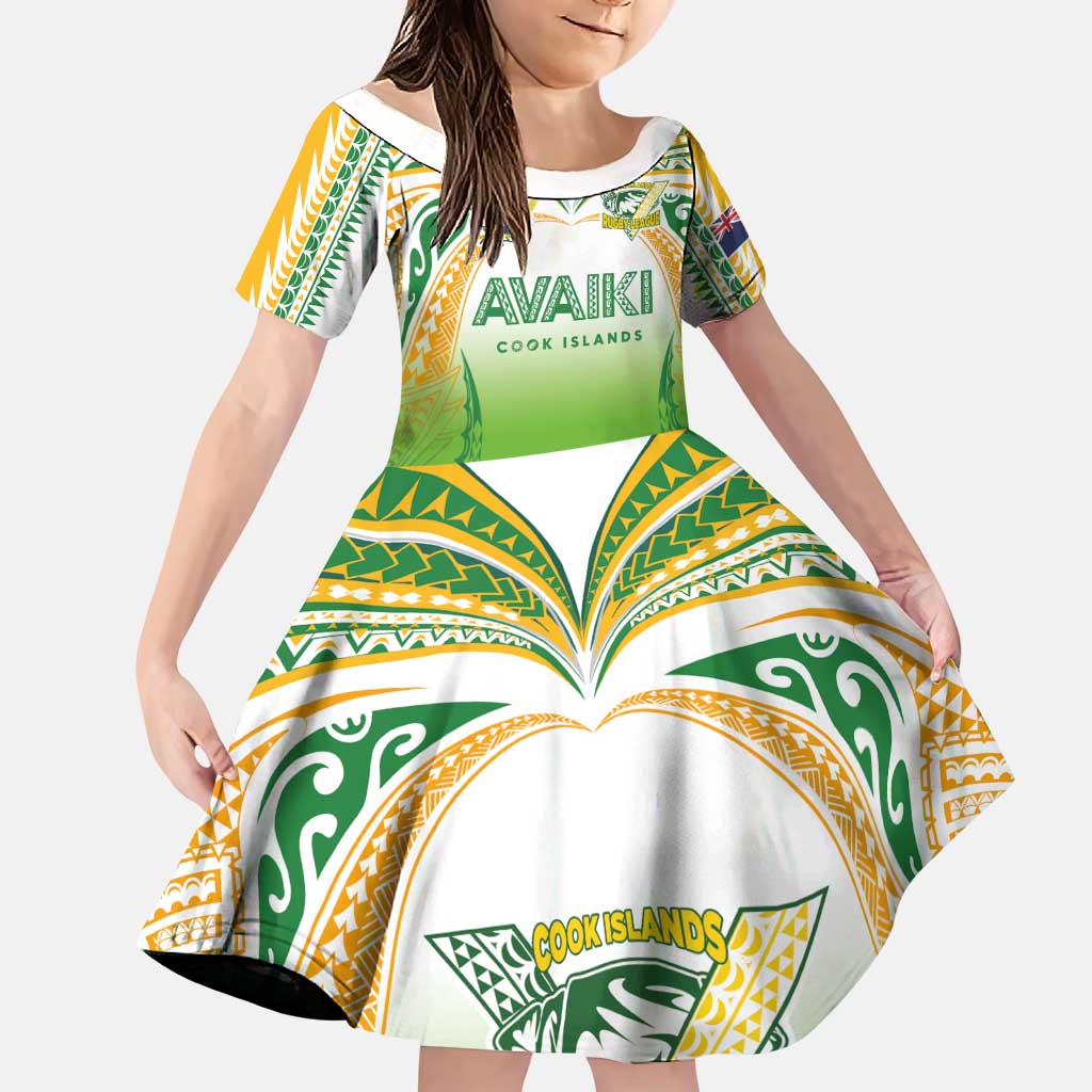 Custom Cook Islands Rugby League Family Matching Summer Maxi Dress and Hawaiian Shirt Avaiki Tatau Tribal Motifs White Color LT03 Daughter's Dress White - Polynesian Pride
