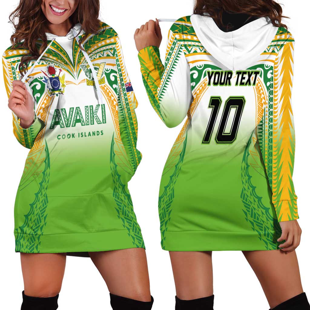 Custom Cook Islands Rugby League Hoodie Dress Avaiki Tatau Tribal Motifs White Color LT03 - Polynesian Pride