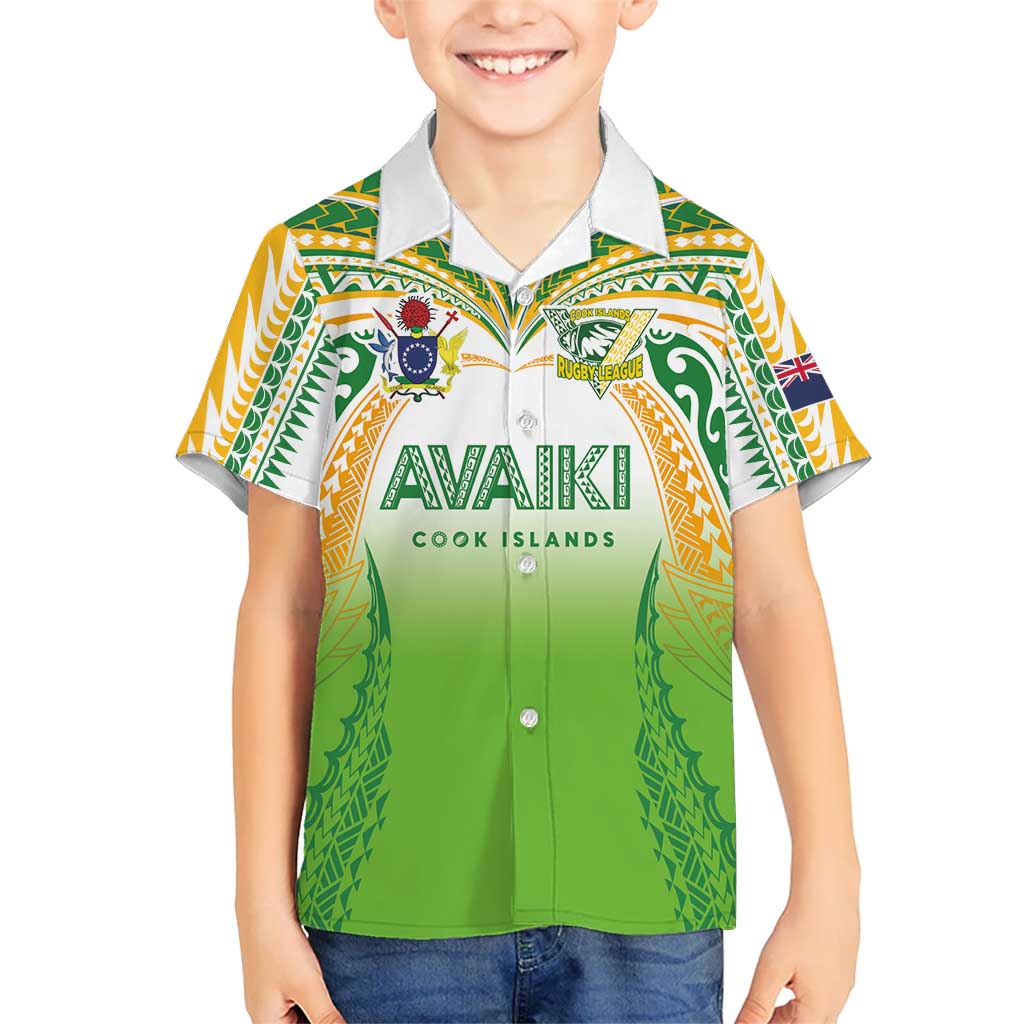 Custom Cook Islands Rugby League Kid Hawaiian Shirt Avaiki Tatau Tribal Motifs White Color - Polynesian Pride