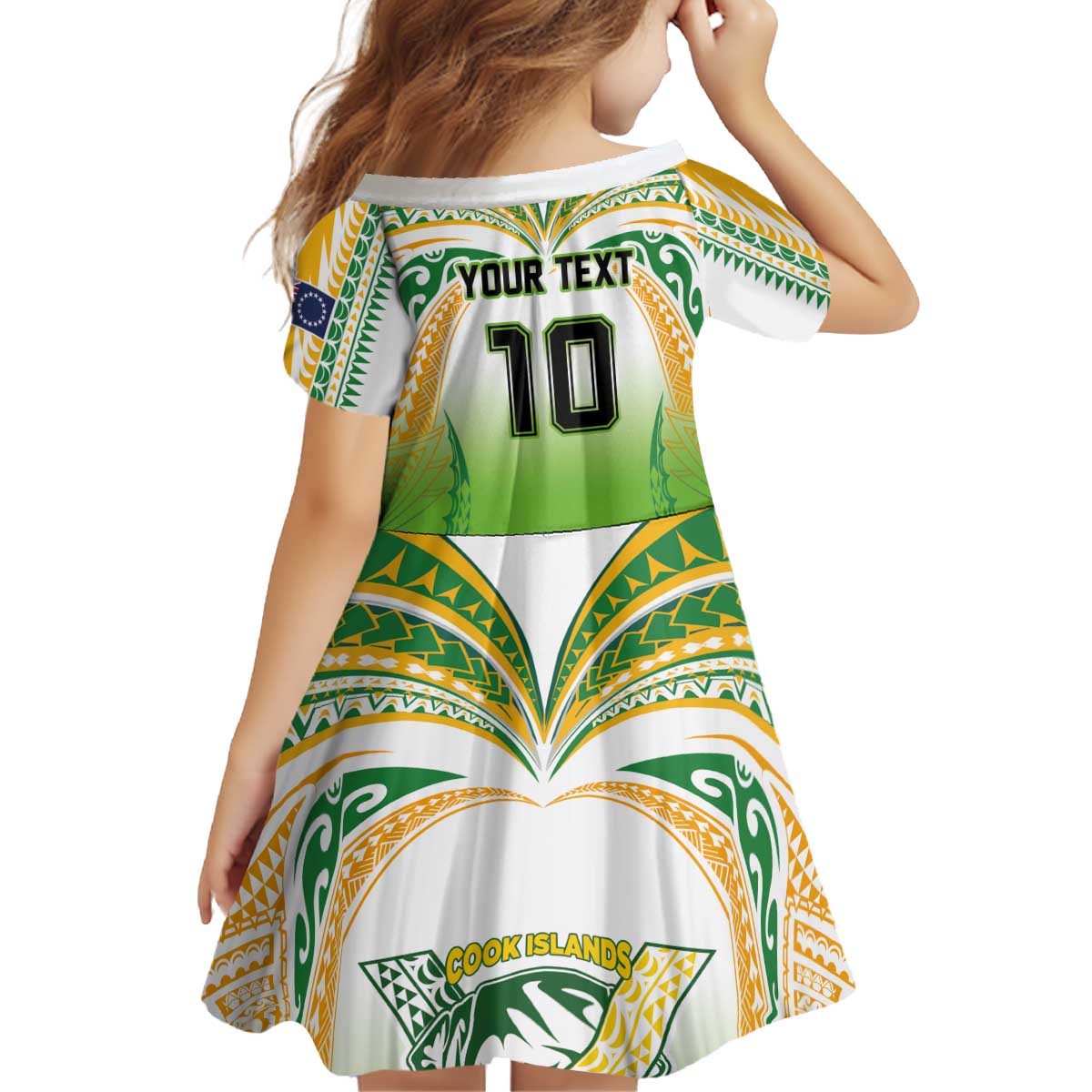 Custom Cook Islands Rugby League Kid Short Sleeve Dress Avaiki Tatau Tribal Motifs White Color LT03 - Polynesian Pride