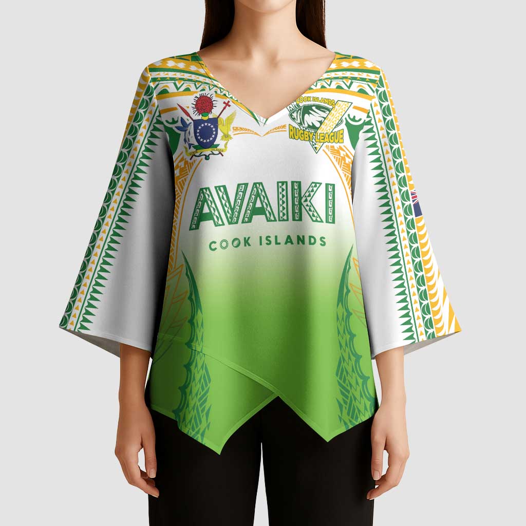 Custom Cook Islands Rugby League Kimono Sleeve Blouse Avaiki Tatau Tribal Motifs White Color LT03 - Polynesian Pride
