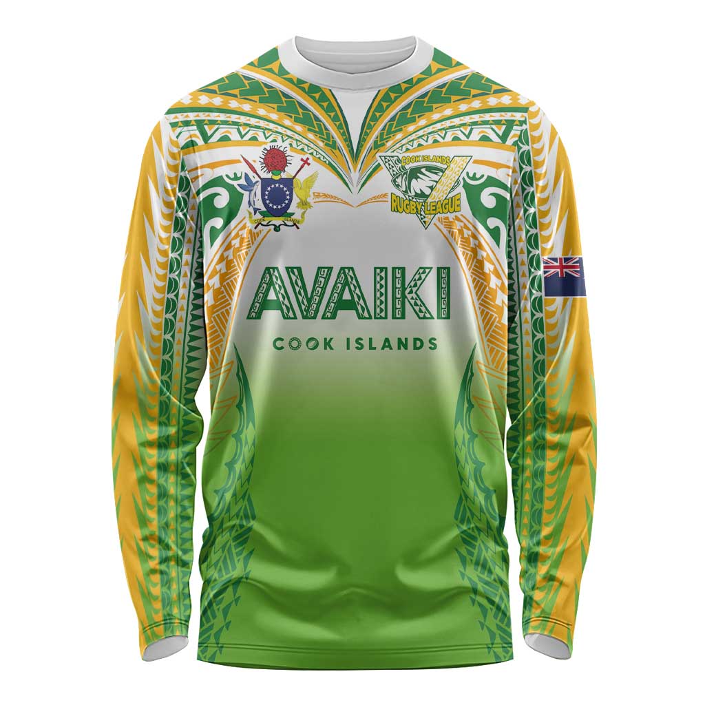 Custom Cook Islands Rugby League Long Sleeve Shirt Avaiki Tatau Tribal Motifs White Color LT03 Unisex White - Polynesian Pride
