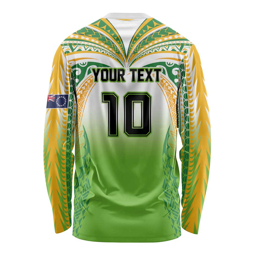 Custom Cook Islands Rugby League Long Sleeve Shirt Avaiki Tatau Tribal Motifs White Color LT03 - Polynesian Pride