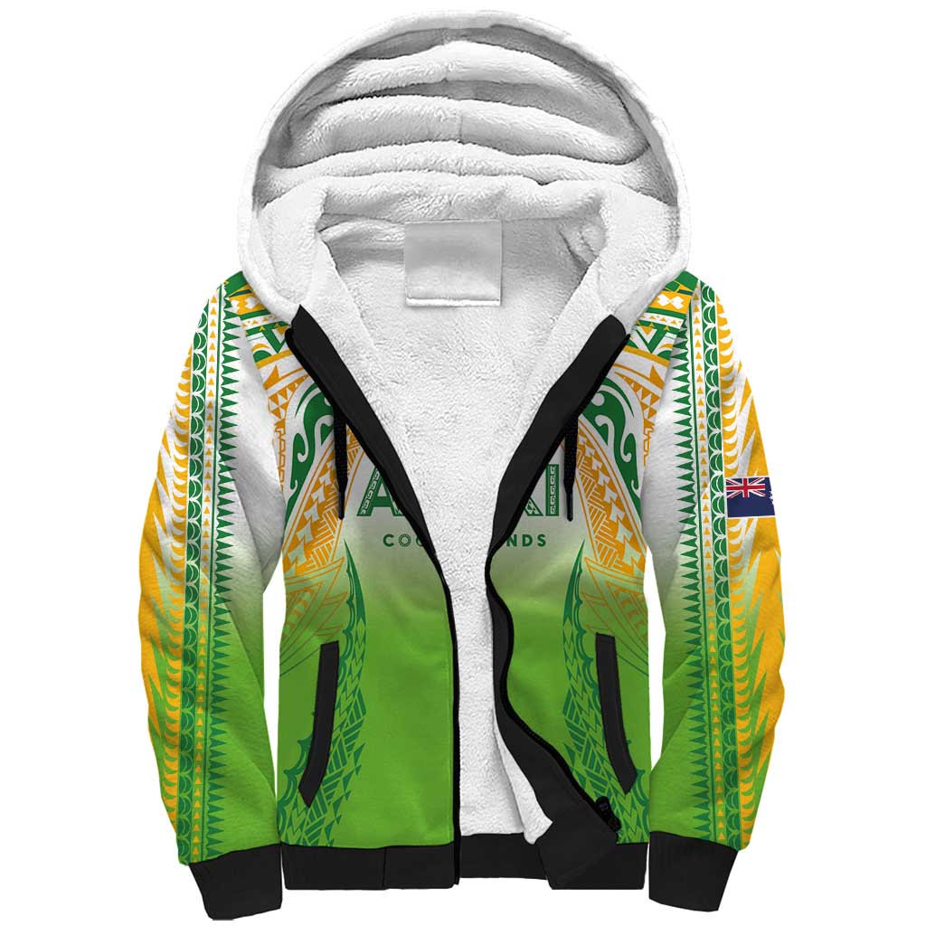 Custom Cook Islands Rugby League Sherpa Hoodie Avaiki Tatau Tribal Motifs White Color LT03 Unisex White - Polynesian Pride