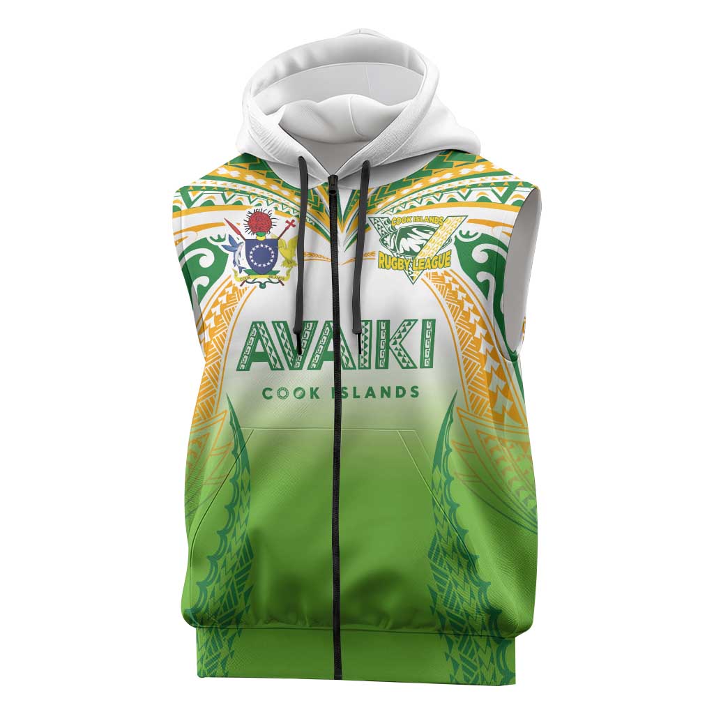 Custom Cook Islands Rugby League Sleeveless Zip Hoodie Avaiki Tatau Tribal Motifs White Color LT03 White - Polynesian Pride