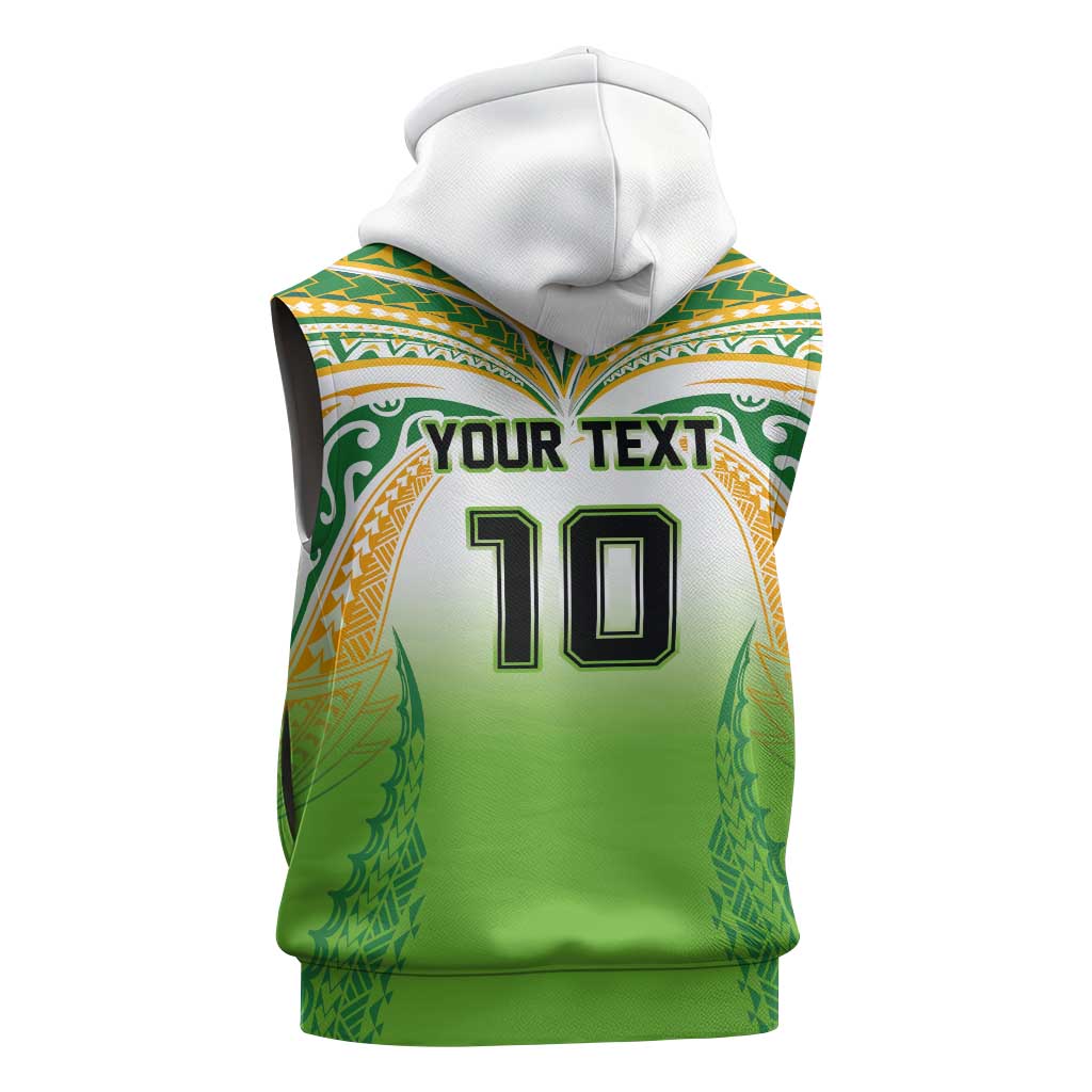 Custom Cook Islands Rugby League Sleeveless Zip Hoodie Avaiki Tatau Tribal Motifs White Color LT03 - Polynesian Pride