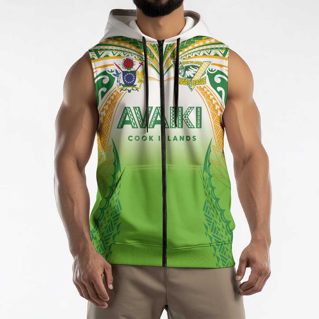 Custom Cook Islands Rugby League Sleeveless Zip Hoodie Avaiki Tatau Tribal Motifs White Color LT03 - Polynesian Pride