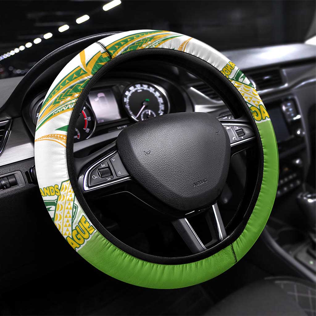 Cook Islands Rugby League Steering Wheel Cover Avaiki Tatau Tribal Motifs White Color LT03 Universal Fit White - Polynesian Pride