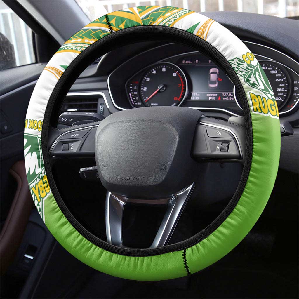Cook Islands Rugby League Steering Wheel Cover Avaiki Tatau Tribal Motifs White Color LT03 - Polynesian Pride