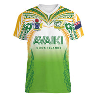 Custom Cook Islands Rugby League Women V-Neck T-Shirt Avaiki Tatau Tribal Motifs White Color LT03 Female White - Polynesian Pride