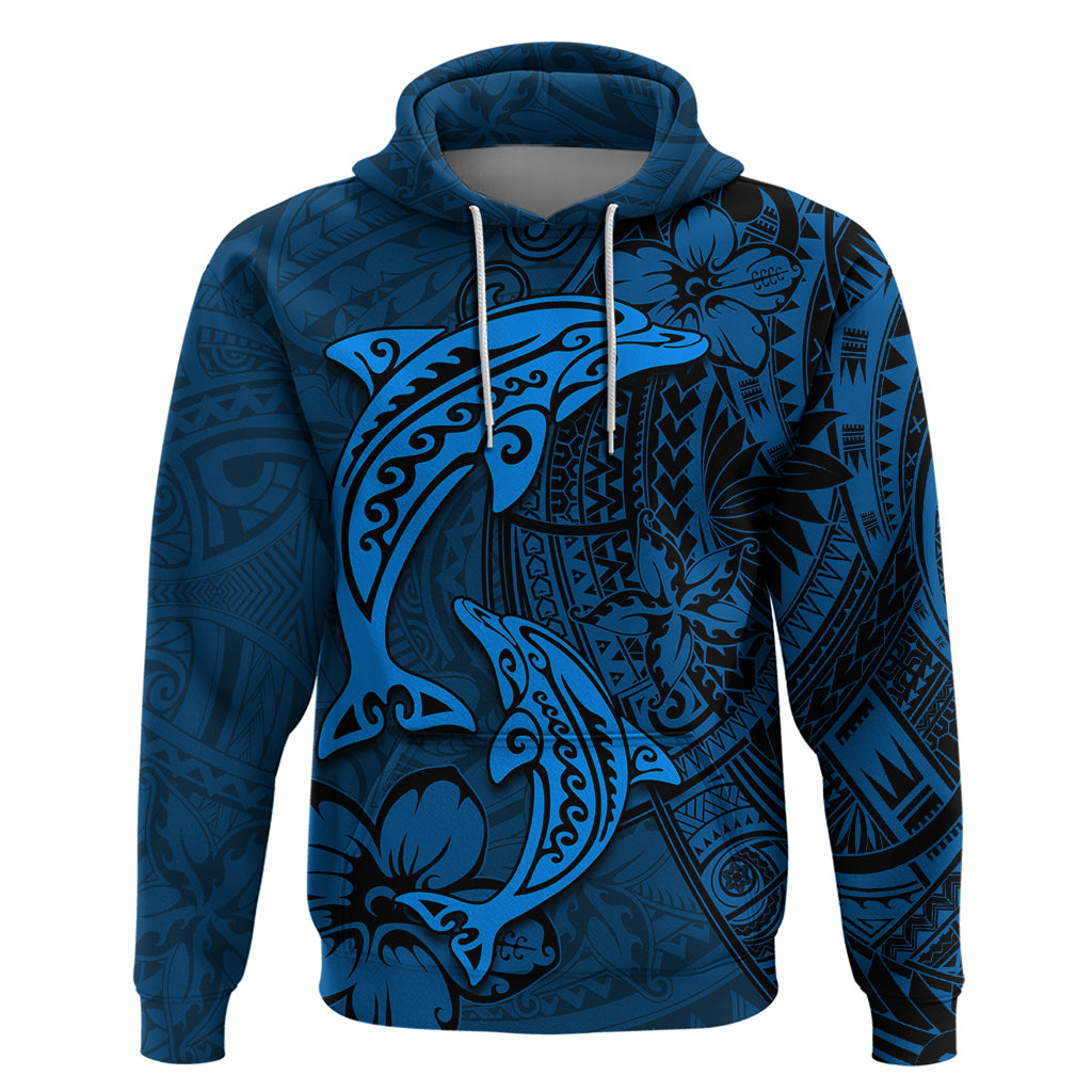 Polynesian Dolphin Valentine Day Zip Hoodie Hibiscus and Tribal Tattoo Blue Style LT03 Pullover Hoodie Blue - Polynesian Pride
