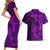 Polynesian Dolphin Valentine Day Couples Matching Short Sleeve Bodycon Dress and Hawaiian Shirt Hibiscus and Tribal Tattoo Purple Style LT03 - Polynesian Pride