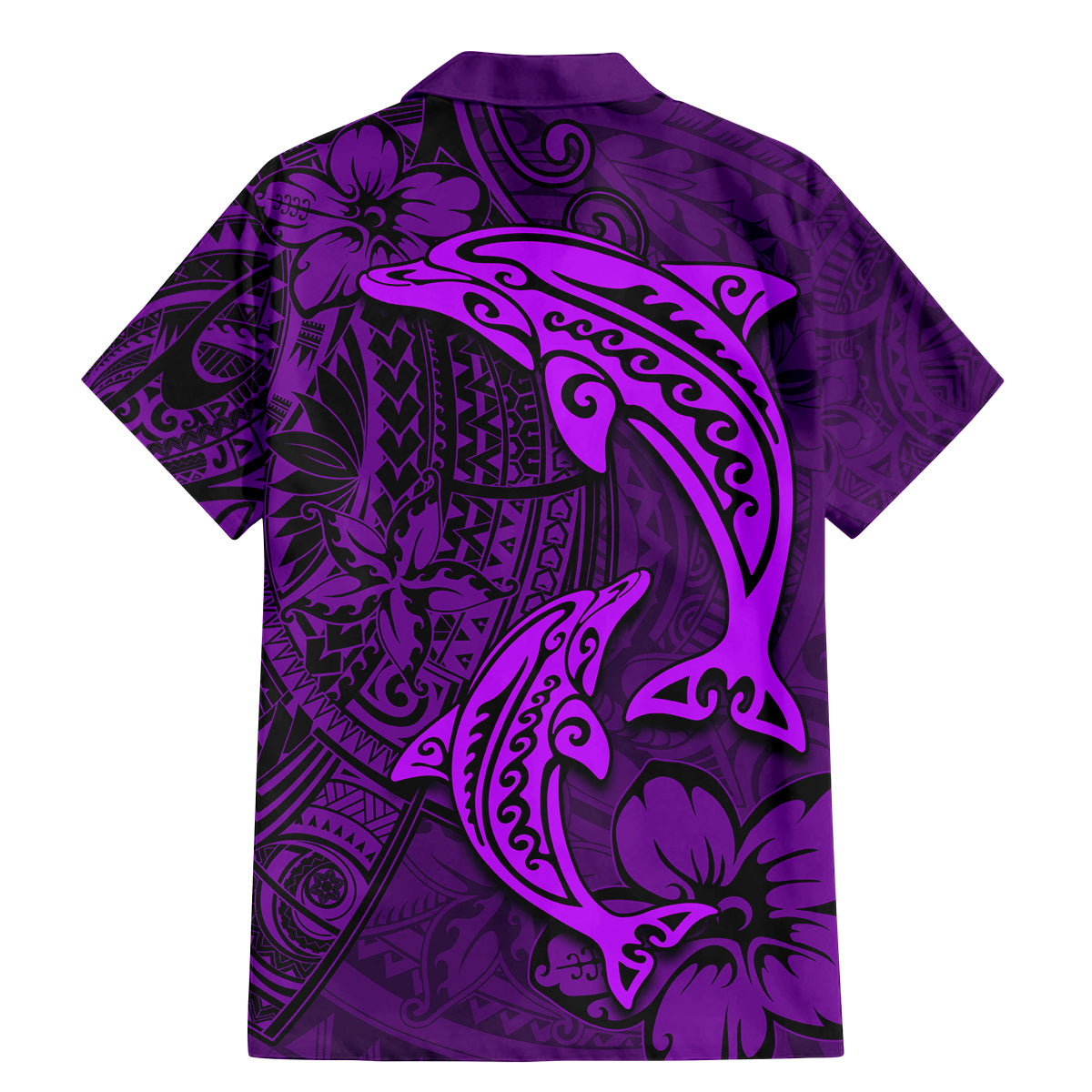 Polynesian Dolphin Valentine Day Family Matching Mermaid Dress and Hawaiian Shirt Hibiscus and Tribal Tattoo Purple Style LT03 - Polynesian Pride