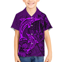 Polynesian Dolphin Valentine Day Family Matching Tank Maxi Dress and Hawaiian Shirt Hibiscus and Tribal Tattoo Purple Style LT03 Son's Shirt Purple - Polynesian Pride