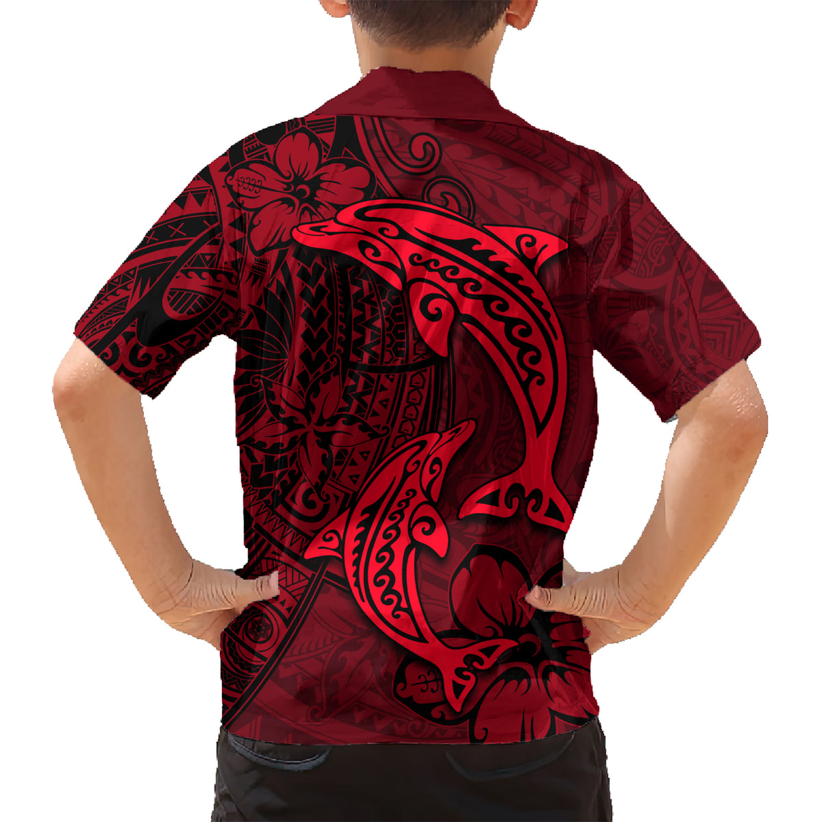 Polynesian Dolphin Valentine Day Hawaiian Shirt Hibiscus and Tribal Tattoo Red Style LT03 - Polynesian Pride