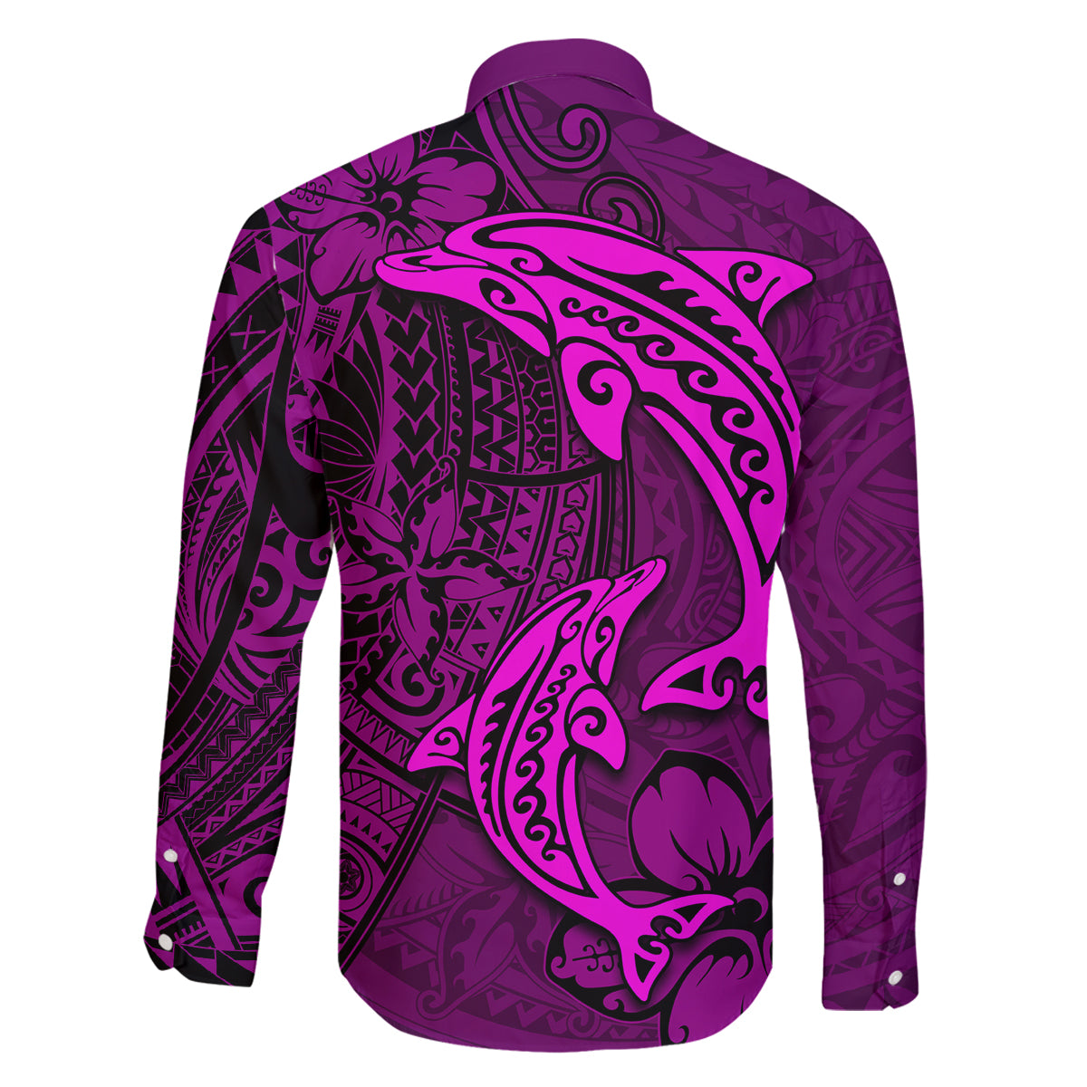 Polynesian Dolphin Valentine Day Family Matching Long Sleeve Bodycon Dress and Hawaiian Shirt Hibiscus and Tribal Tattoo Pink Style LT03 - Polynesian Pride